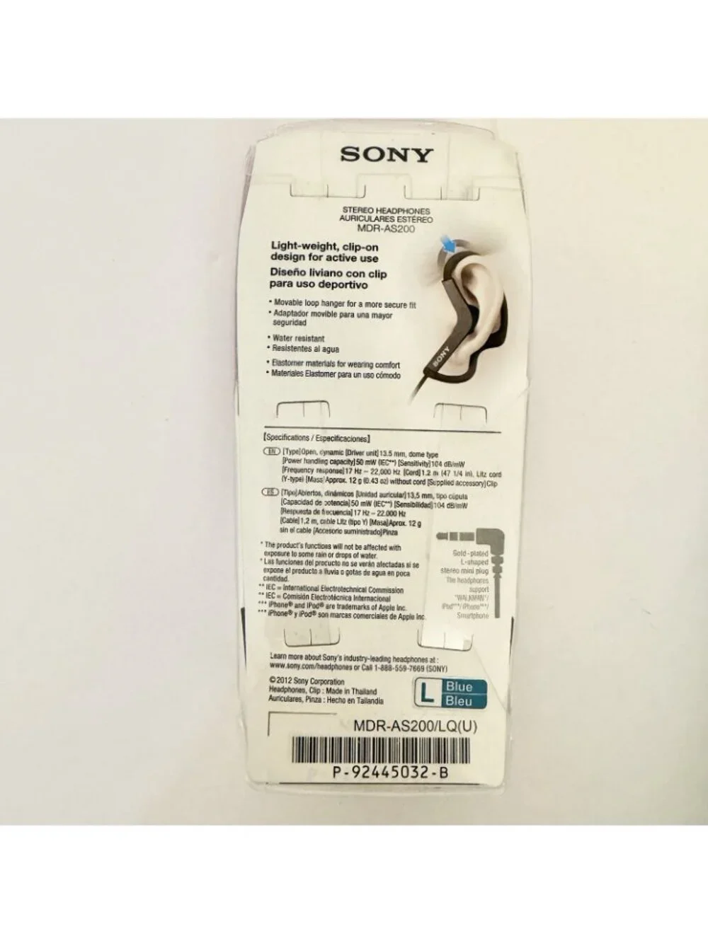 Vintage 2012 Sony MDR-AS200 Active Sports Headphones Blue Water Resistant Sealed
